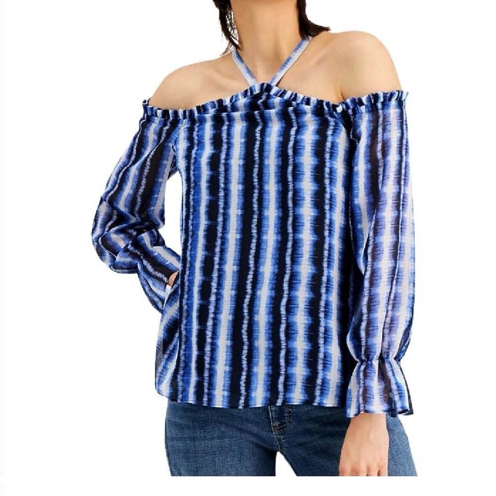 INC International Concepts Blue Tie Dyed Cold Shoulder Halter Top Womens XXL NEW